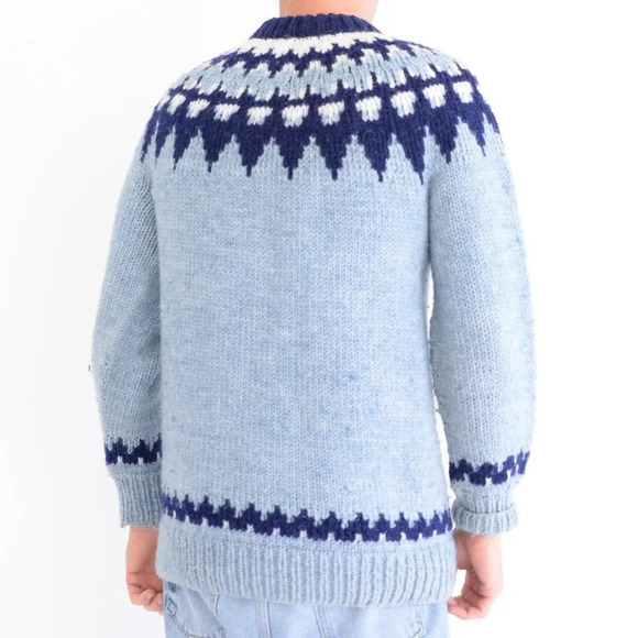 Handmade Navy Blue 100% Wool  Knit Gorpcore Outdoor Grandpacore Unisex Sweater S - Picture 2 of 11